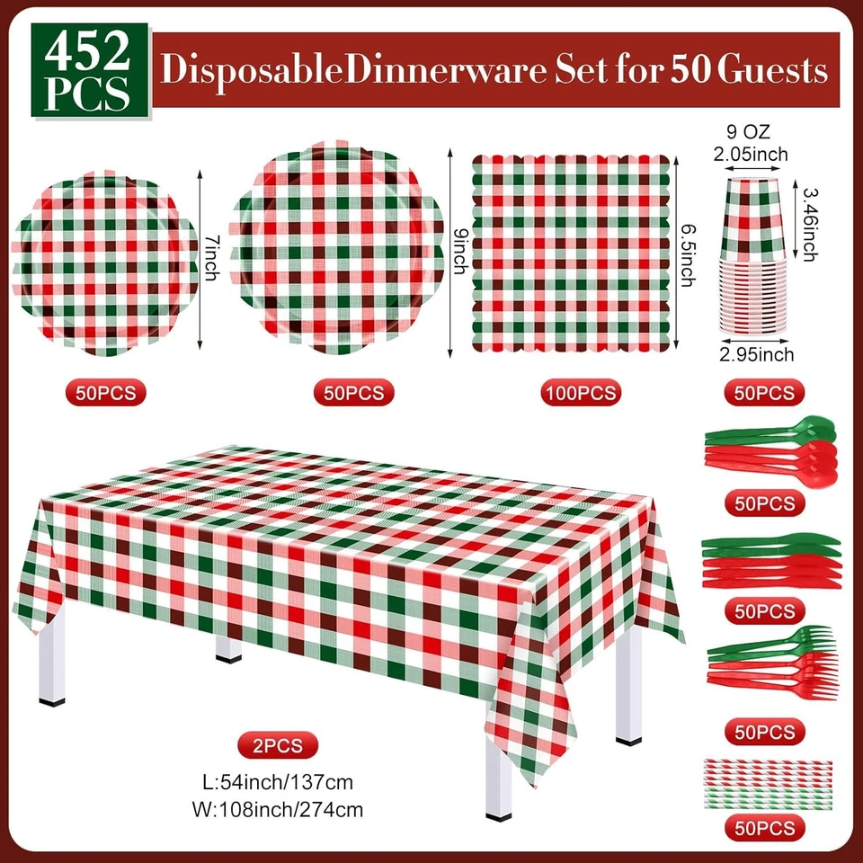 452 Pcs Christmas Buffalo Plaid Party about 9 oz in capacity, Red and Green  - Image 3 of 4