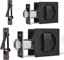 2 Pack Pocket Door Privacy Lock, Flush Handles, 2-3/8" Backset, Latch
