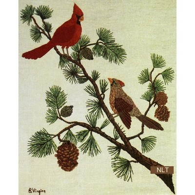 Vintage Crewel Embroidery Kit Blanche Virgien Cardinals Birds Christmas Winter