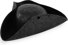 Black Pirate-Hat,Women Tricorn Leather Hat,Men Vintage Wrinkle Pirate Hat for Ha