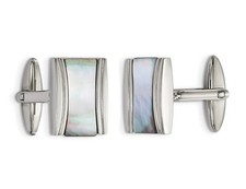 Stainless Steel Rectangle Cuff Links with Mother of Pearl