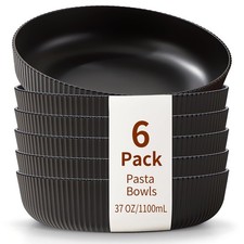 Pasta Bowls Set of 6, 37oz Salad Bowls Black Soup Bowls, Large Pasta Serving ...