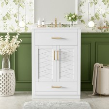 24" Bathroom Vanity with Integrated Ceramic Sink, Bathroom Cabinet with 2 Doors