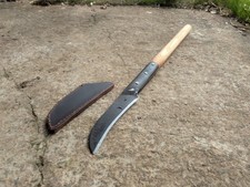 Vintage Slasher Billhook Tool with Custom Hickory Handle and Leather Sheath