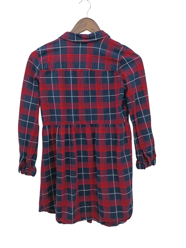 Girl's OshKosh B’Gosh Red Blue Collared Striped Dress Long Sleeve Sz 14 Button  - Image 2 of 4