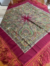 ELEGANTE TRADIZIONALE SCIALLE VINTAGE BORDEAUX PURA LANA cm. 100 x 100 + frange