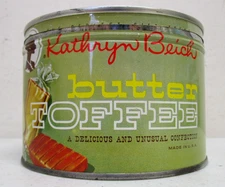 VINTAGE KATHRYN BEICH BUTTER TOFFEE CANDY TIN CAN W/ LID EMPTY