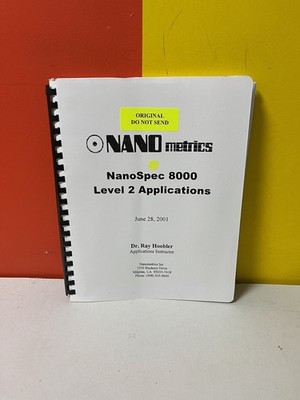 Nanometrics NanoSpec 8000 System Level 2 Applications Manual