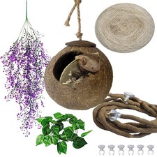 4 PCS Crested Gecko Coconut Hide Natural Lizard Coco Hut Reptile Hanging Nest...