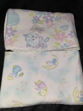 Vintage Receiving Blankets Pink/blue Cats Angels Moon Cloud