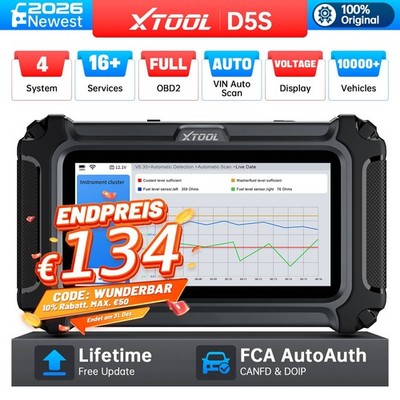 2026 XTOOL D5S OBD2 Diagnosegerät Diagnosewerkzeug Codeleser CAN FD FCA AutoAuth