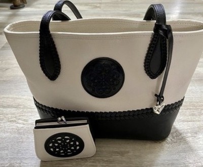 Brighton Ferrara Flavia Black White Leather Tote/ Wallet. NWOT. MSRP $575.00