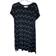 LOFT Black White Floral Embroidered Short Sleeve T Shirt Dress Size S