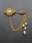 Vintage MIRIAM HASKELL Gold Tone Faux Pearl Turtle Tortoise Brooch
