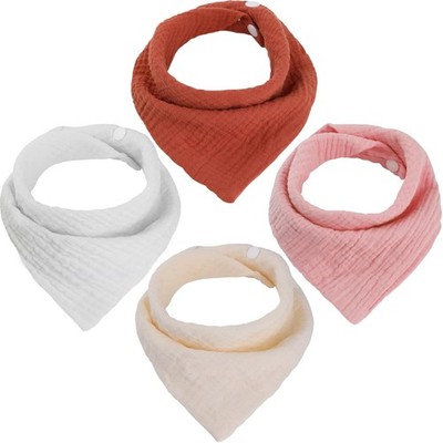 Pack of 4 Baby Triangular Bibs, Double Layer, Soft & Absorbent Muslin Neckerc...