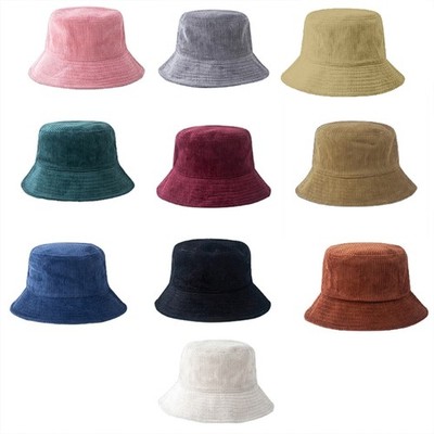 Unisex Winter Warm Corduroy Velvet Bucket Hat Ribbed Solid Color Fisherman Cap