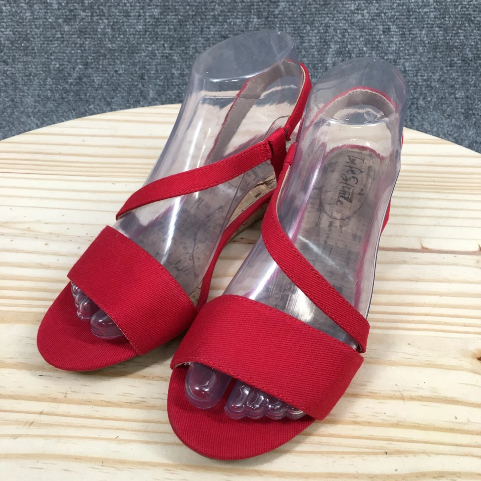 Sandalias LifeStride Para Mujer 7 M Yasmine Informales Punta Abierta Cordones Cuña Tela Roja Foto 3 de 4