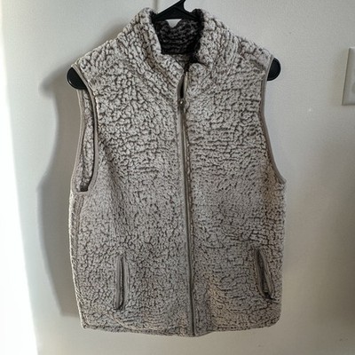 Thread & Supply Sherpa Vest Women's Large Smoke Gray Soft Cozy Zipper Tested