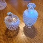 Fenton Moonstone Opalescent Hobnail Perfume bottle and jar  glass mustard?