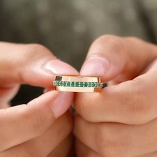 2 Ct Lab Created Green Emerald Men's Wedding Band Ring 14k Yellow Gold Plated
