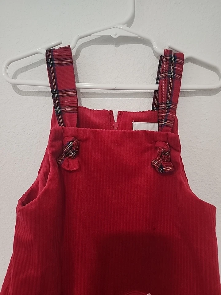 Rare Editions Girls 4T Red Santa Overall Corduroy Christmas Dress - Image 4 of 4