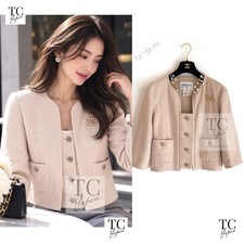 $3.8K CHANEL 14C Beige Cropped Jacket CC Buttons by Karl Lagerfeld 40 42  US8 10