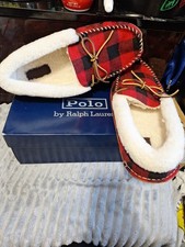 NIB Polo Ralph Lauren Men's Moccasin Slippers Red Black 13