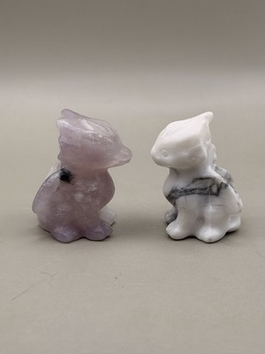 Set Of 2 Baby Kissing Dragons Amethyst Howlite Natural Crystal Gemstone 1 Inch