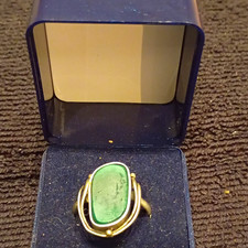 Vintage Silver Green Agate Cabochon Statement Ring Size S/9 Bypass Wire Setting