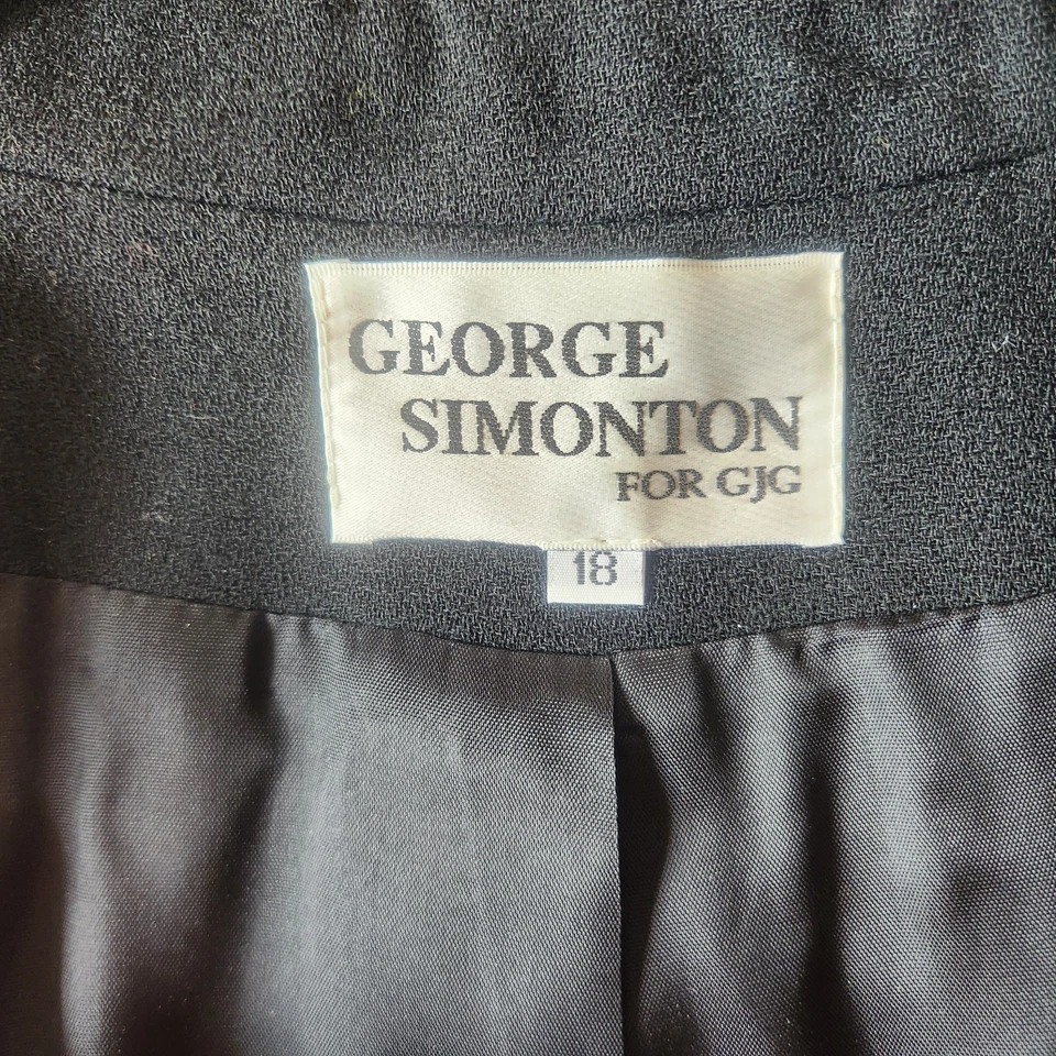 George Simonton 100 % Wool Jacket SZ 18 W Black Blazer Frog Closures Dressy - Image 2 of 4