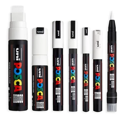 UNIBALL Posca Weiß Set Mit 7 Stifte (PC-17K, PC-8K, PC-5M, PC-3M, PC-1M, PC-1MR, PCF-350