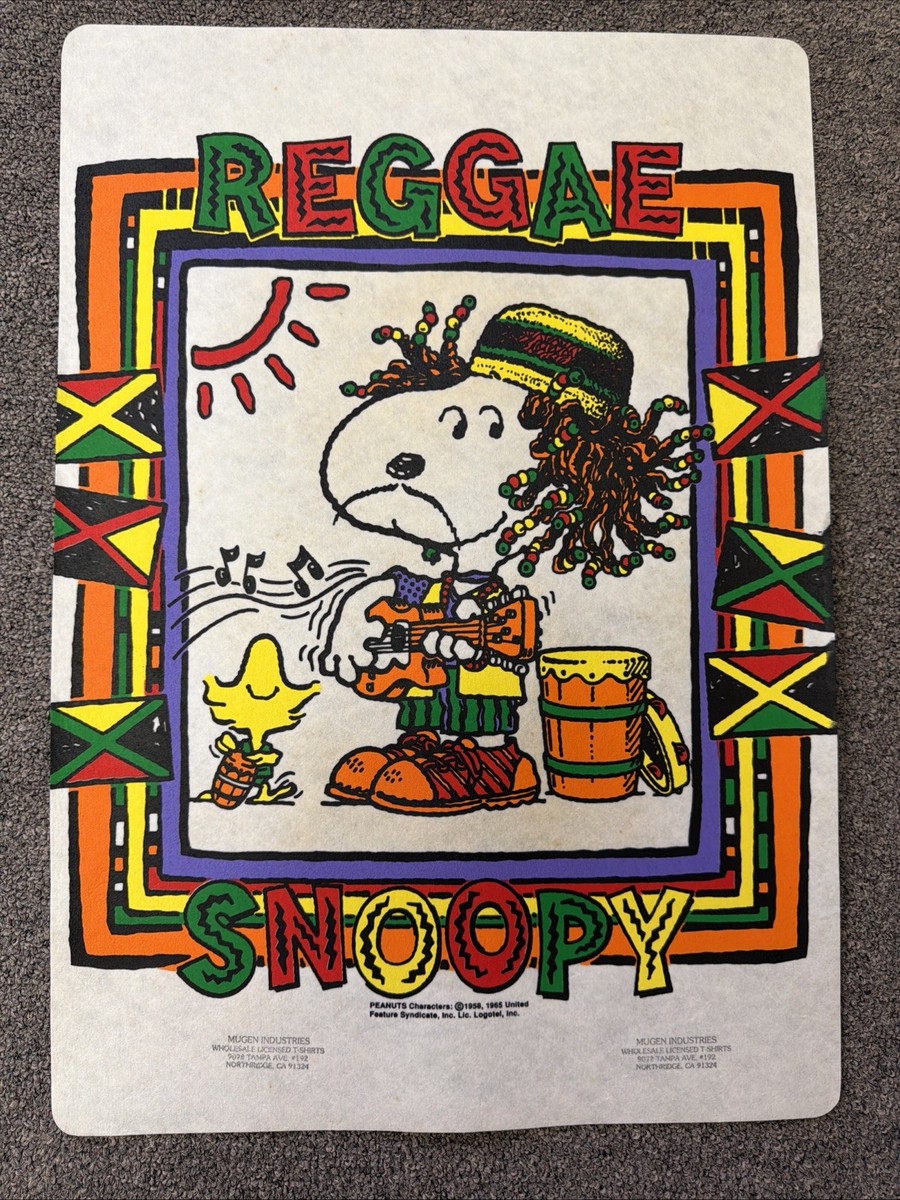 Vintage Reggae Snoopy Test Print Poster 1990s Peanuts Rasta