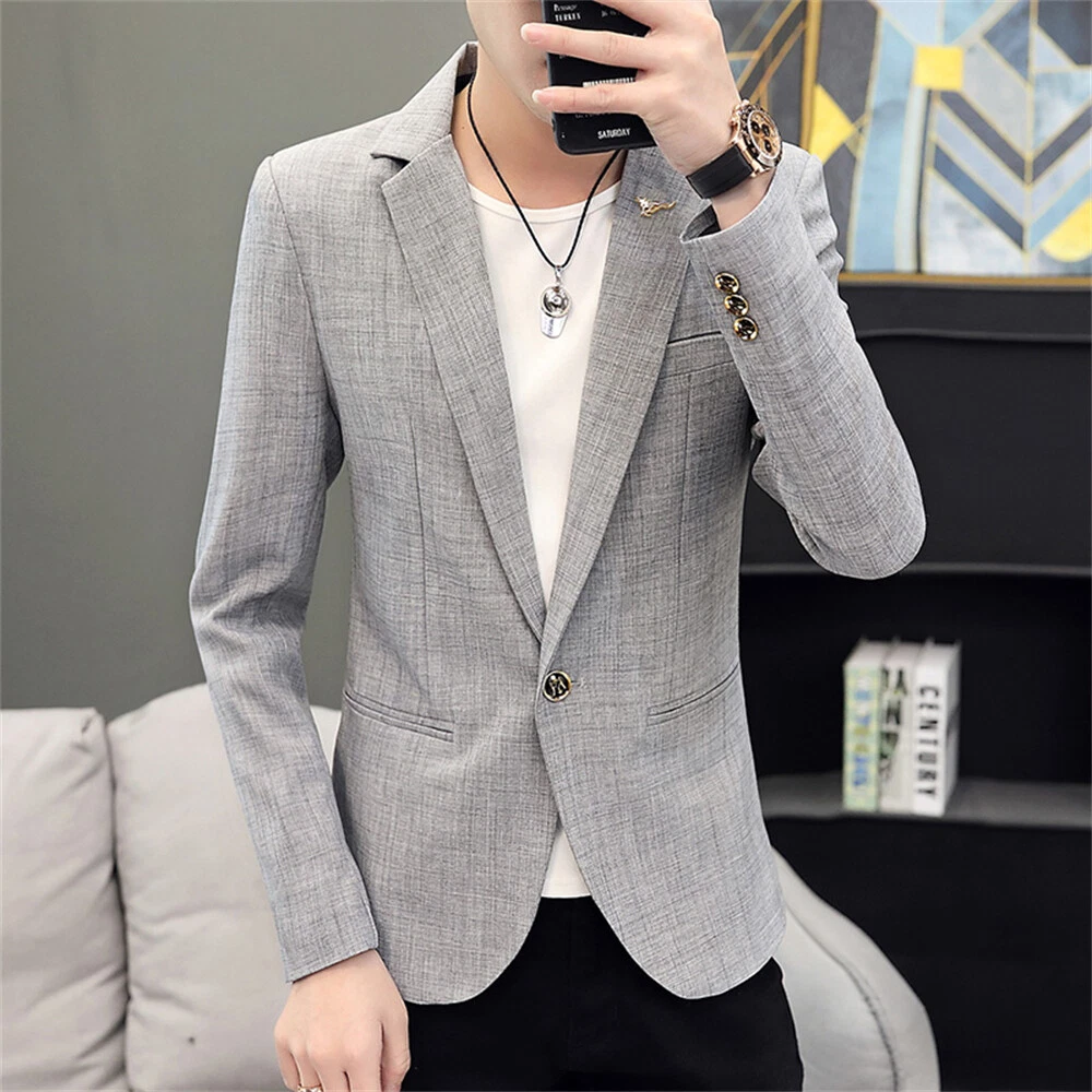 Men Formal Work Blazer Jacket Business Casual Button Slim Fit Suit Coat Tops