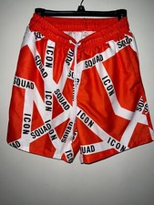 Men Letter Graphic Drawstring Waist Swim Trunks
