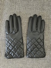 Black Pleather Fleece Lined Gloves Womens One Size