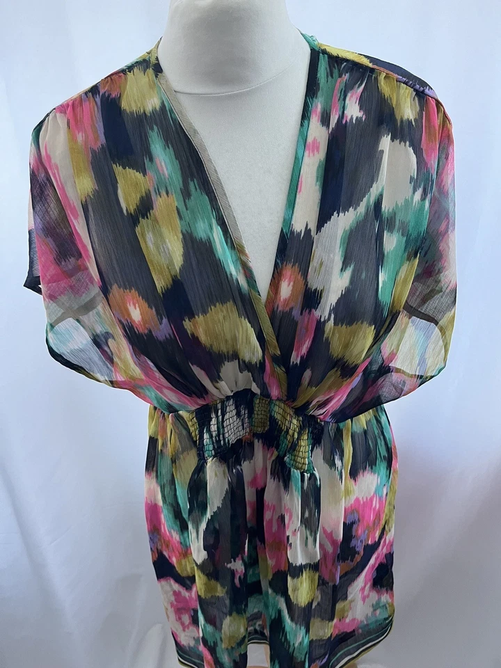 Funda de Playa H&M Talla S 8 Azul Mezcla Transparente Manga Corta Cuello en V Corta Poliéster Foto 2 de 4