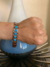 Real Turquoise Pure Copper Magnetic Bracelet Women Men Balance Power Energy Joy