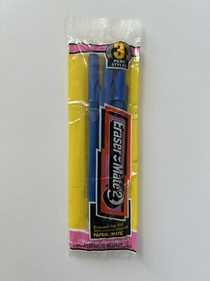 Vtg Eraser Mate 2 Paper Mate 3 Pack 1990 Erasable Ink Pen Medium Point NOS