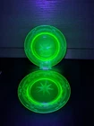 2  VTG Uranium Vaseline Green Depression Glass Plates UNIQUE RARE Etched Star