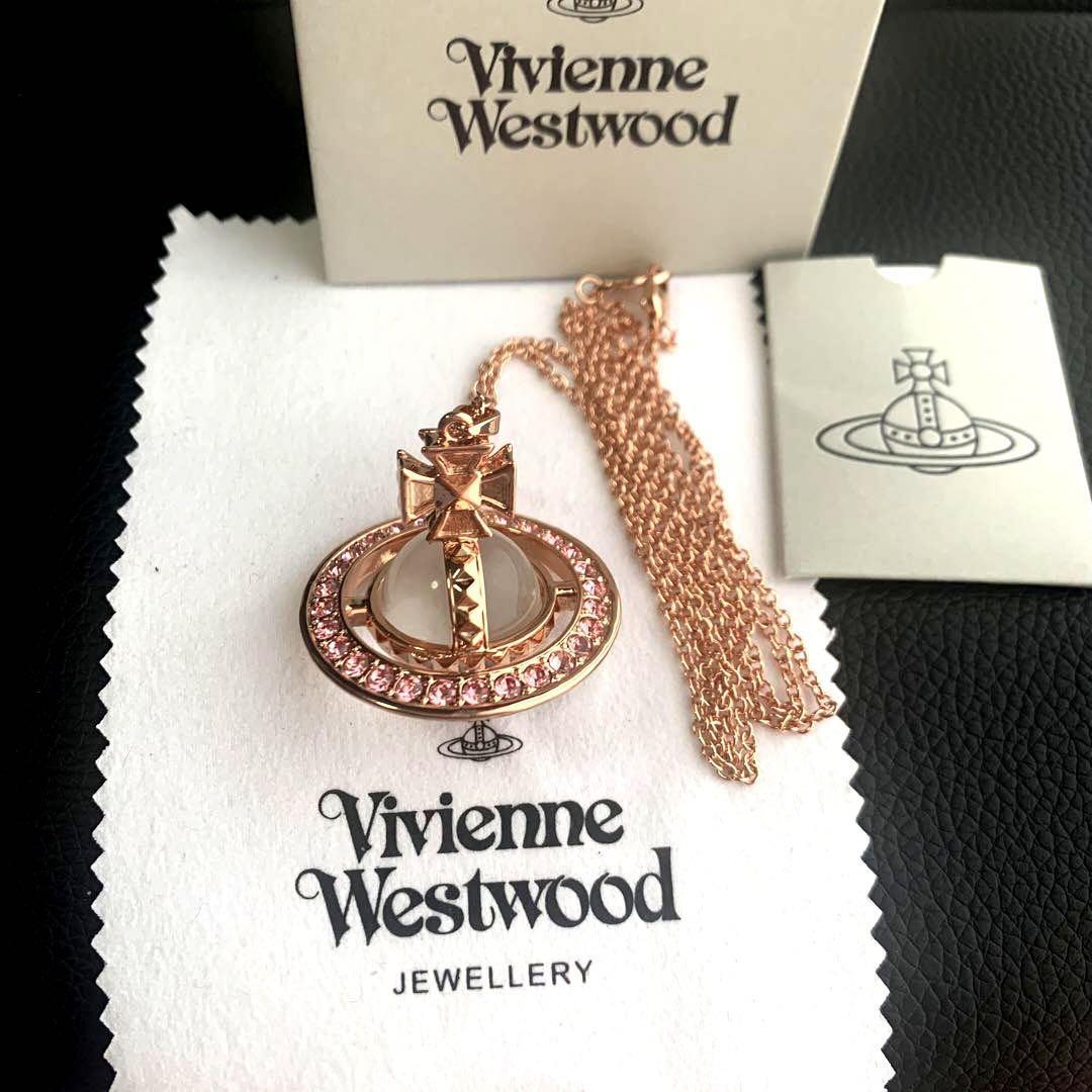 Vivienne Westwood Necklace Small Orb Rose Pink Gold Chain 80cm Top