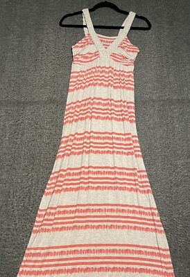 Neiman Marcus Maxi Long Summer Dress Xsmall Melon Pink And White Striped |  eBay