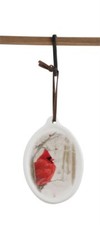 Creative Co-Op XM2357 Ceramic Oval Ornament with Cardinal Bird on Snowy Branch