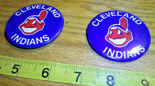 2 vintage 1970's CLEVELAND INDIANS 2 1/4 inch STICK PIN BACK BUTTON with WAHOO