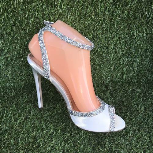 ASOS White Satin Gems Bridal Stiletto Ankle Strap Sandals UK 5 EU 38 - Picture 3 of 15