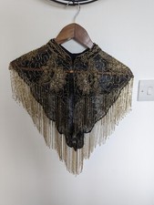 Black & Gold, Beaded, Fringing, Burlesque Cape. One Size.