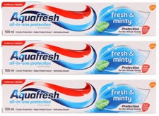3 AQUAFRESH FRESH MINTY All in One Protection Family Toothpaste 100ml