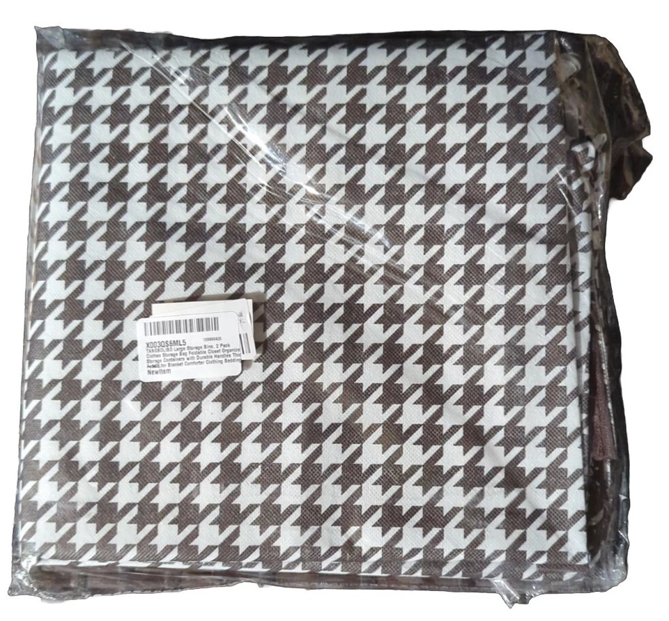 Contenedores de almacenamiento plegables grandes marrón y blanco pata de gallo 22"x22"x 18" - Paquete de 2 Foto 4 de 4