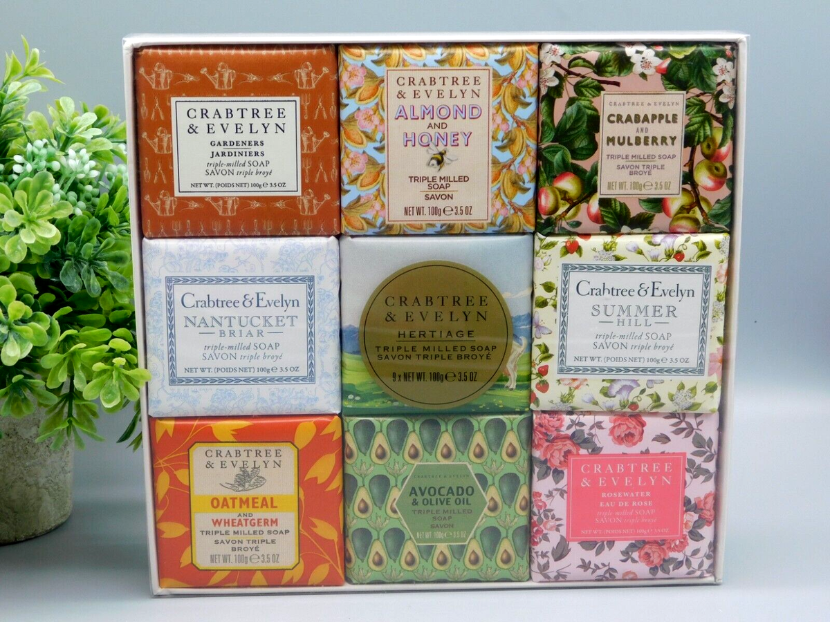 Crabtree & Evelyn Hertiage Triple Milled Soap Set 9 x 3.5 oz New