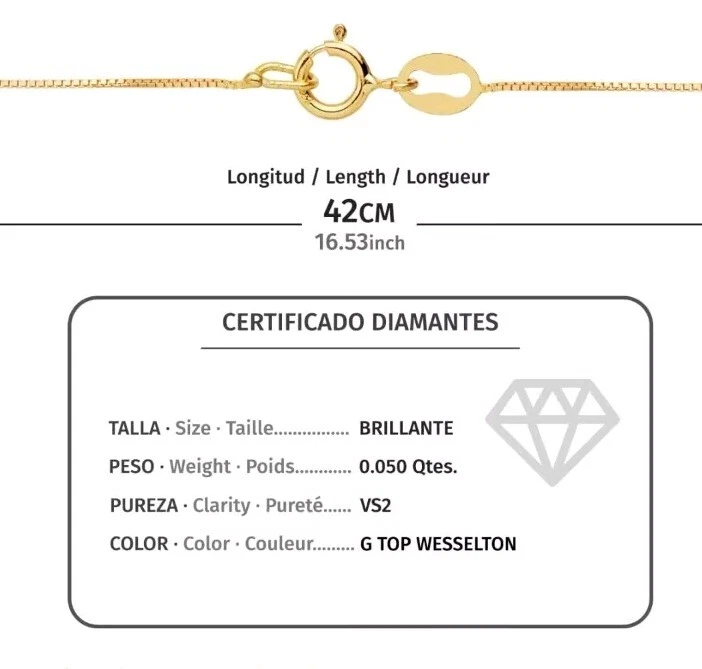 Collar oro 18k 750 mls. Oro Amarillo. Chatón 6 MM. Con Diamante 0,05 Q. G-VS2 - Imagen 3 de 4