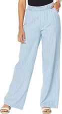 DG2 Diane Gilman SoftCell Denim Wide-Leg Pant Chambray Stripe S NEW (416)